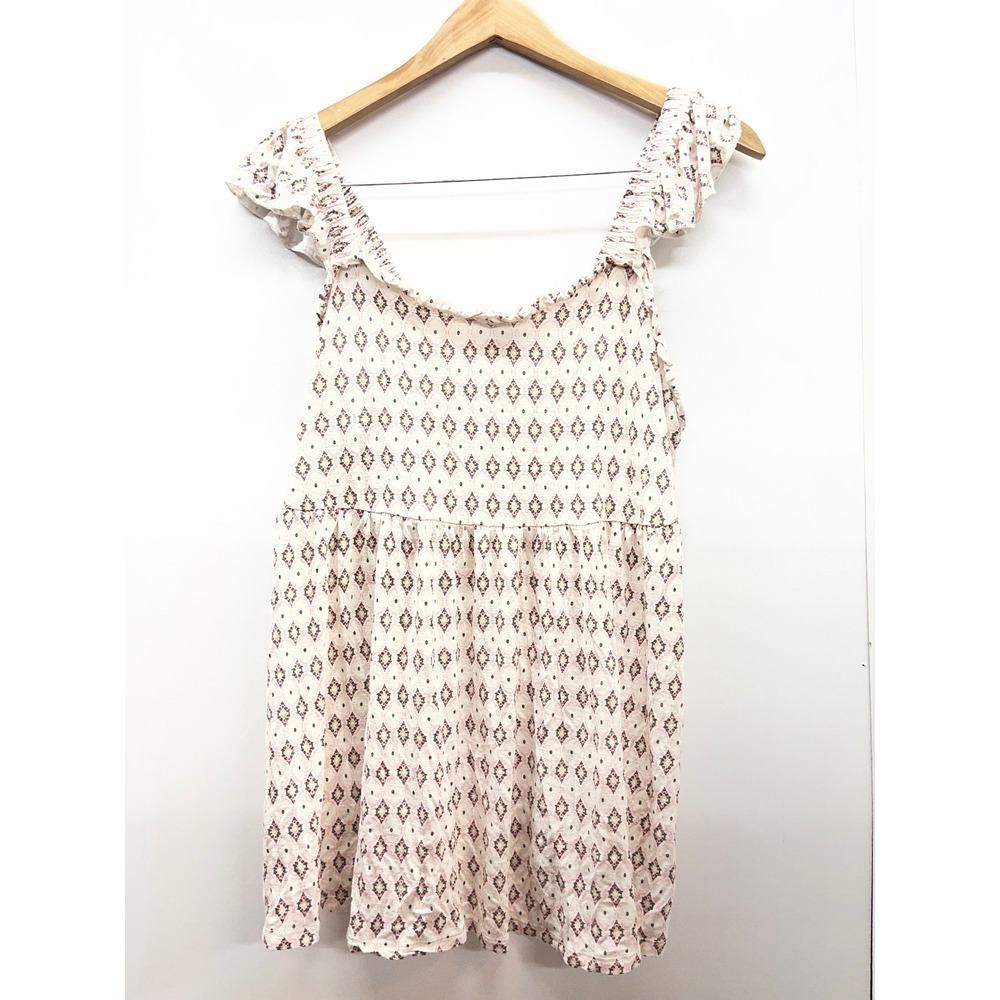 Torrid Plus Size 2x Cream Geometric Floral Ruffle Flutter Sleeve Babydoll Top